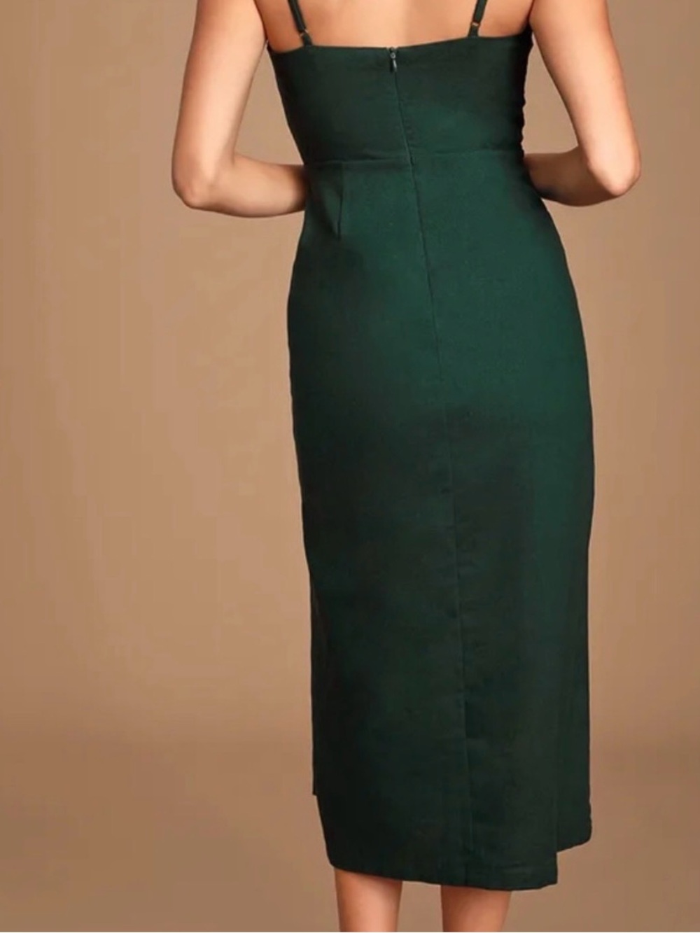 Lush Dark Green Button-Front V-Neck Midi Dress with Side Slit - Picture 2 of 4